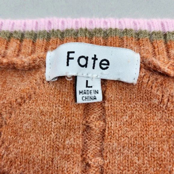 Fate Floral Sweater Top Womens Large Rust Woven Contrast Ruffle Sleeve Romantic - Picture 2 of 6